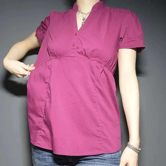 Vintage Y2K purplish fushia pink babydoll officecore button-up top - Picture 6 of 14